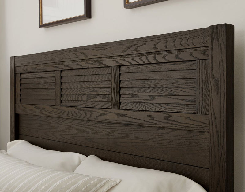 Vaughan-Bassett Passageways Charleston Brown Cal King Louvered Bed with Low Profile Footboard in Dark Brown