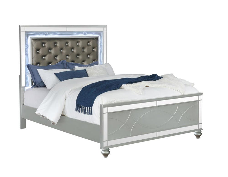 Gunnison California King Panel Bed with LED Lighting Silver Metallic image