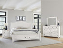 Vaughan Bassett Cool Farmhouse Sleigh King Bed with Storage in Soft White
