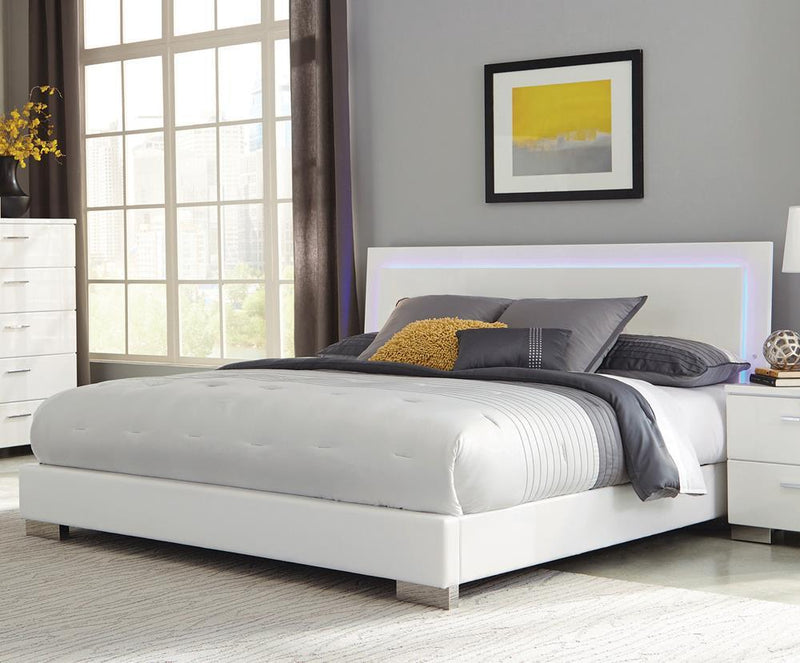 Felicity Contemporary Glossy White Lighted Queen Bed