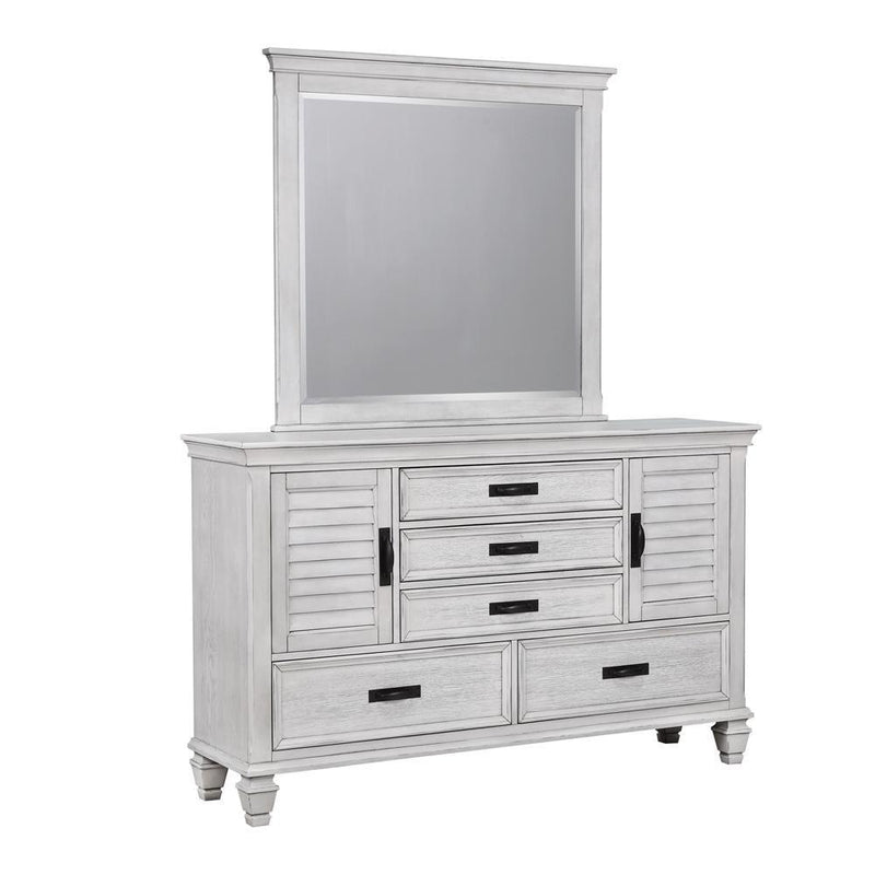Franco Antique White Five Drawer Chest With Louvered Panel Doors