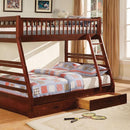California II Cherry Twin/Full Bunk Bed w/ 2 Drawers Cherry, Walnut, Grey, &Oak