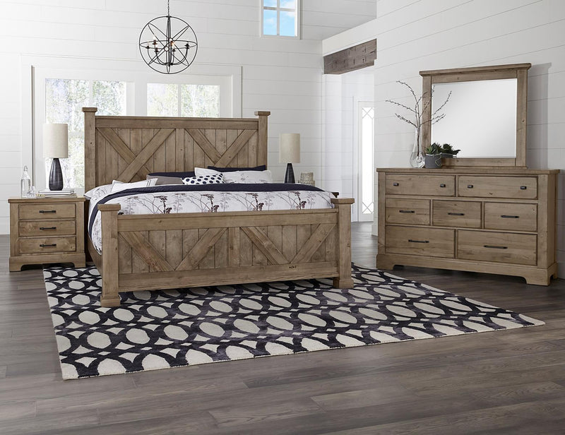 Vaughan-Bassett Cool Rustic Queen Barndoor X Headboard and Footboard Bed in Stone Grey