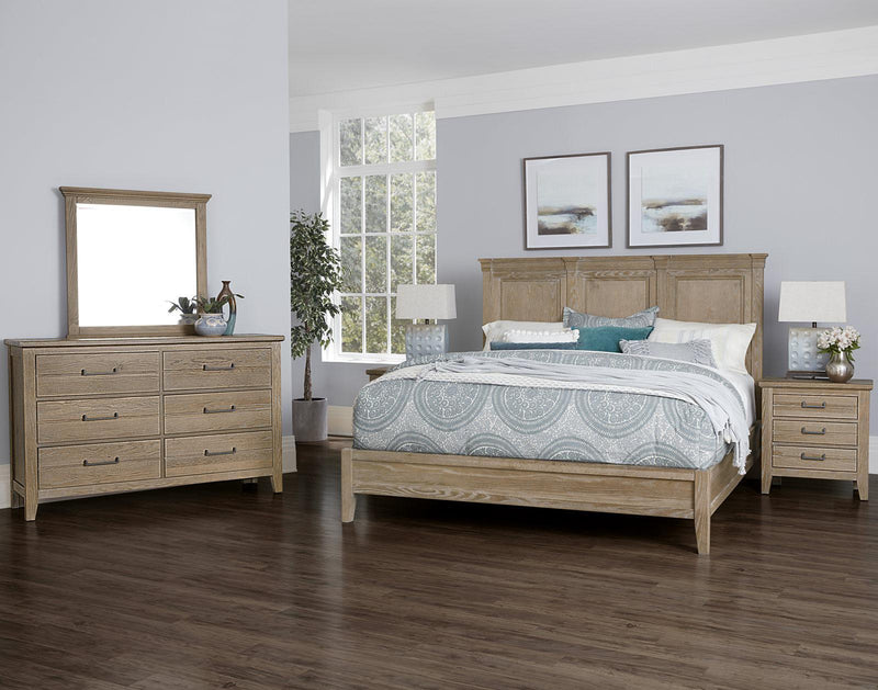 Vaughan-Bassett Passageways Deep Sand Queen Mansion Bed with Low Profile Footboard in Medium Brown