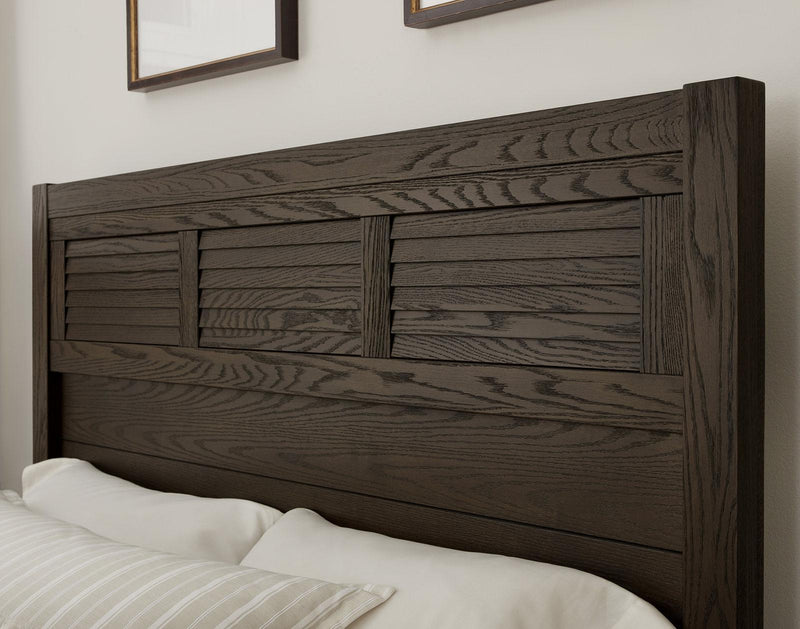 Vaughan-Bassett Passageways Charleston Brown Queen Louvered Bed with Low Profile Footboard in Dark Brown