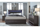 POMPEI METALLIC GREY KING BED WITH LED, DRESSER, MIRROR AND NIGHTSTAND